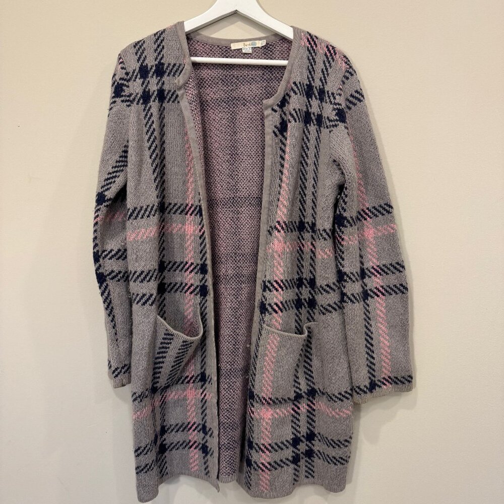 Boden Plaid Mohair Blend Sweater Coat Longline Open Front Cardigan Women’s US 10